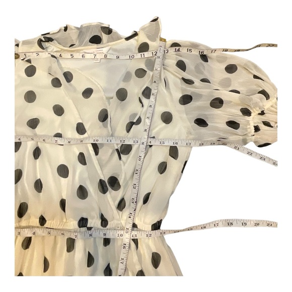 LAUREN CONRAD Women’s Polka dot ruffle faux wrap Beige Black Dots Dress Size S - Picture 11 of 16